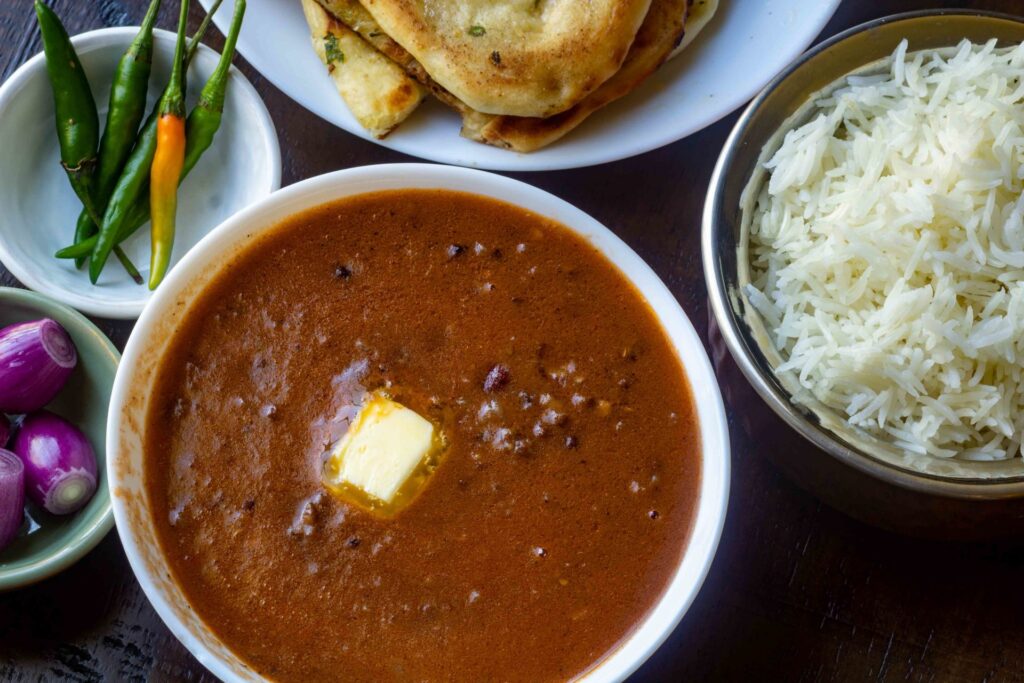Instant Pot Dal Makhani in white bowl.