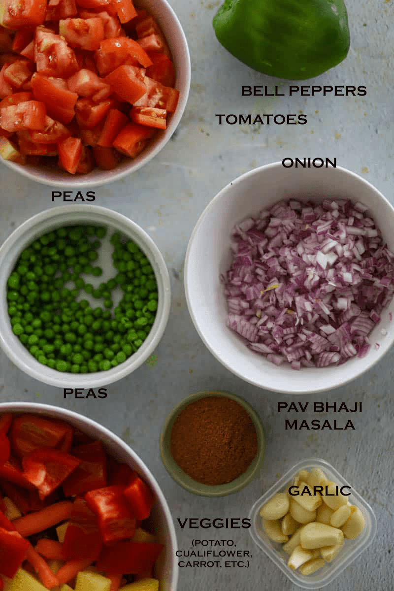 Instant Pot Pav Bhaji list of ingredients.