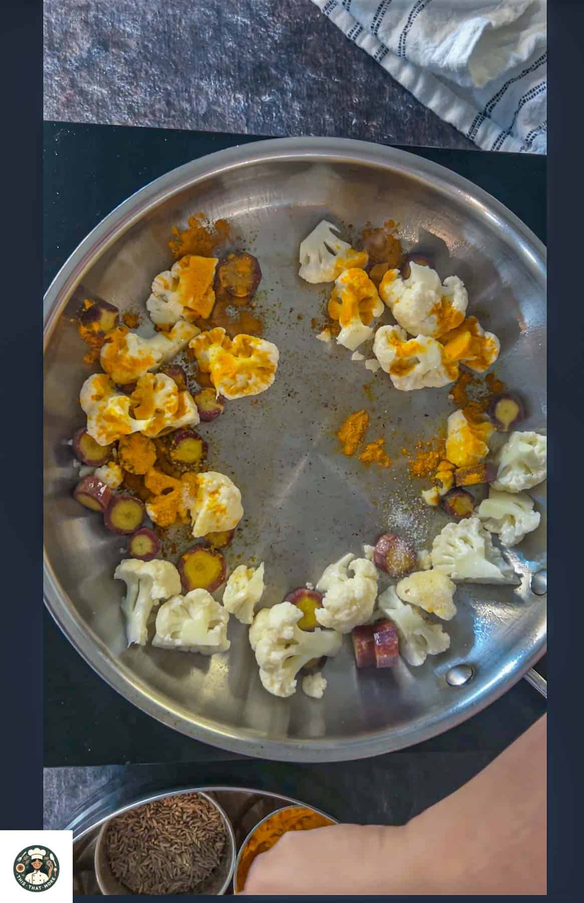 Make veggies stuffing by adding veggies of your choice with salt and turmeric powder.