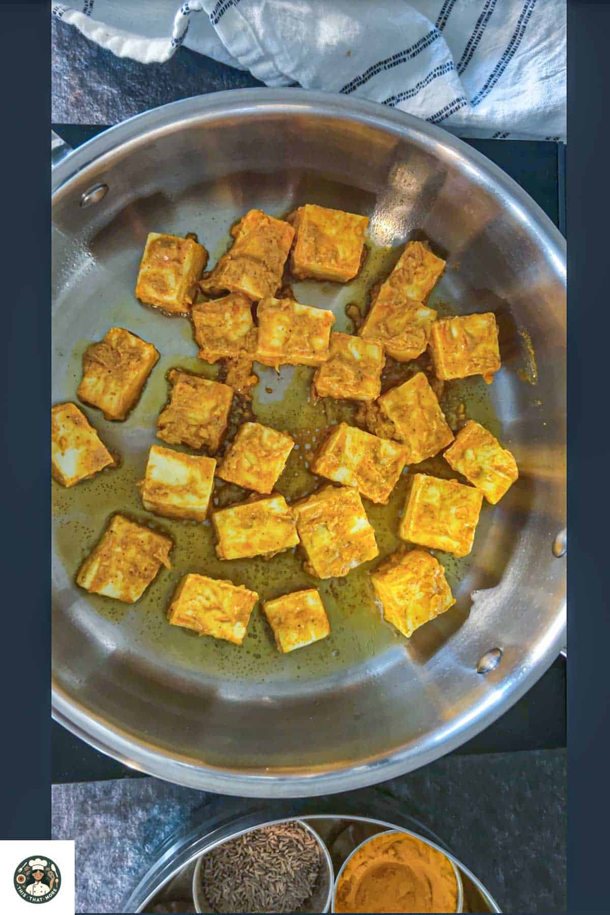 Add marinated panne rin a pan with oil and cook until it turns golden-brown in color and cooked properly.