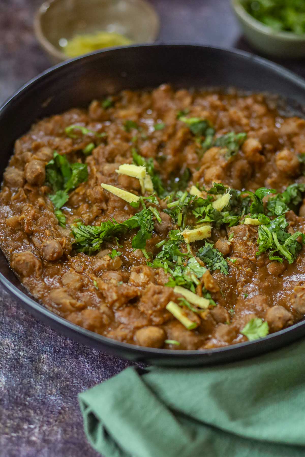 Close up of Punjabi chole masala with thick gravy.