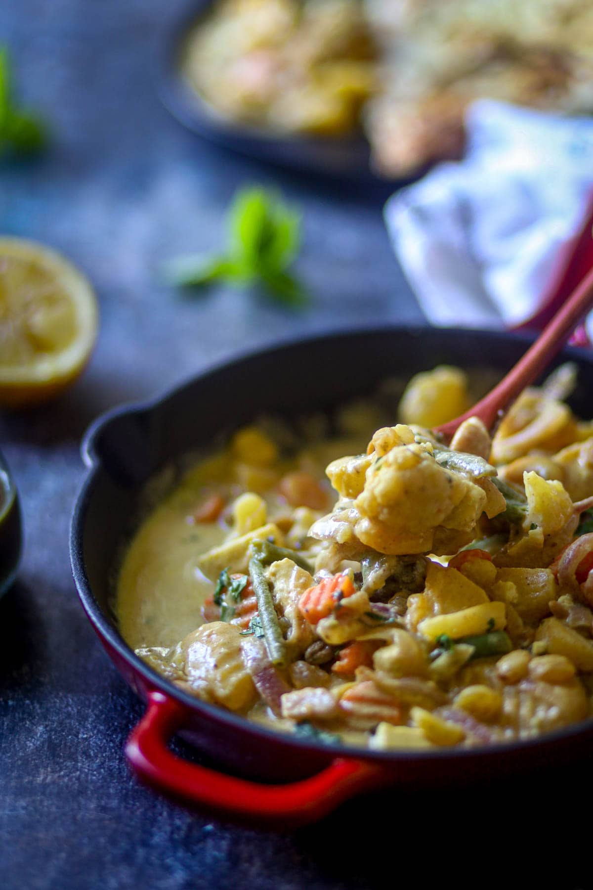 A spoonful of Navratan Curry.