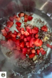 Image of tomatoes in the big pot, once onion were sauteed.