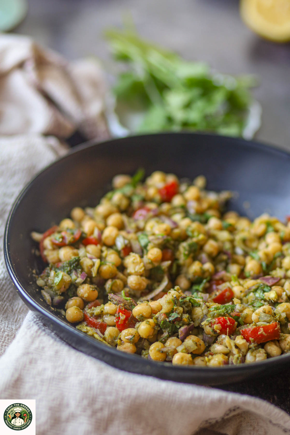 Delhi-style matar chaat with white peas, vegetables and chutneys.