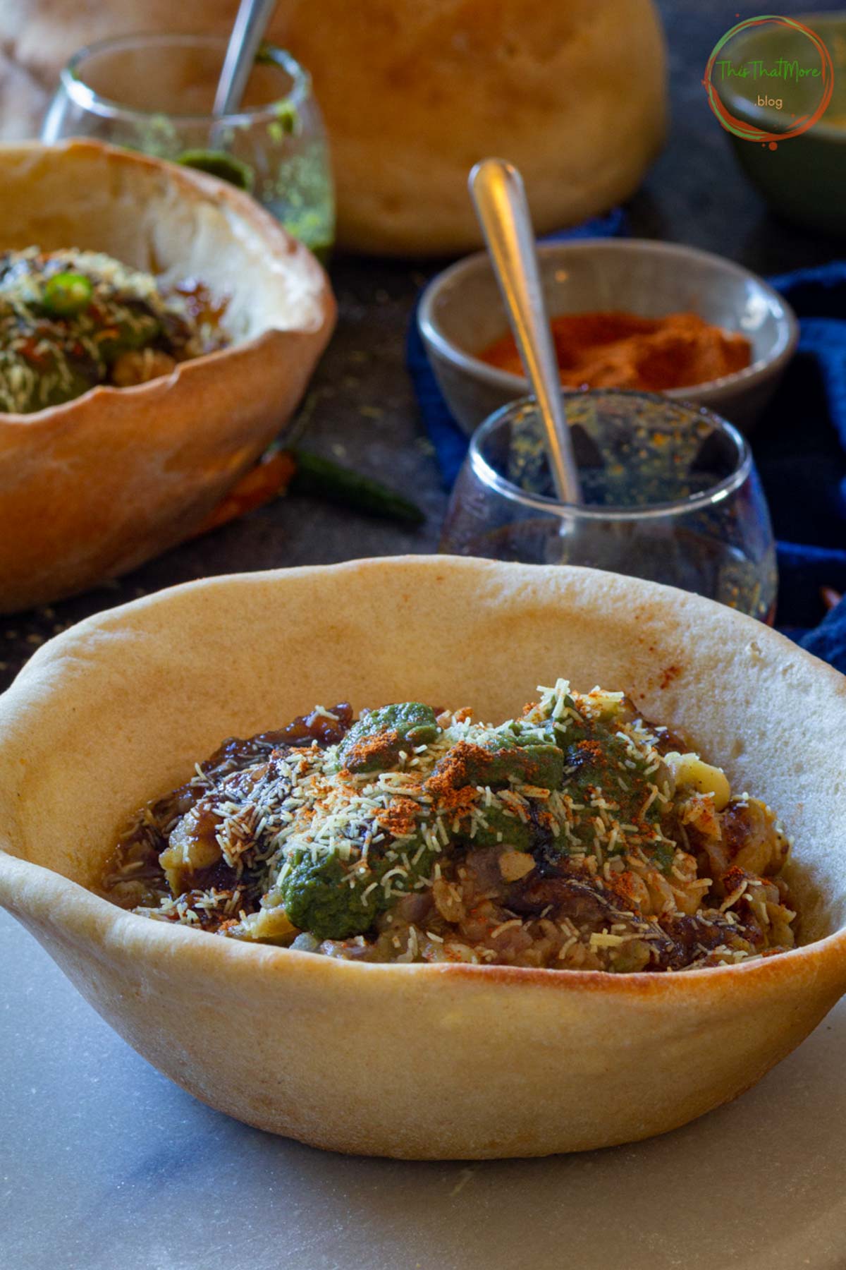 Homemade naan bowl edible bread bowl side view.