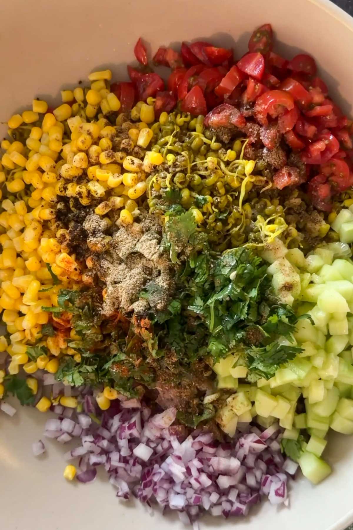 Spices added to sprouts chaat ingredients.