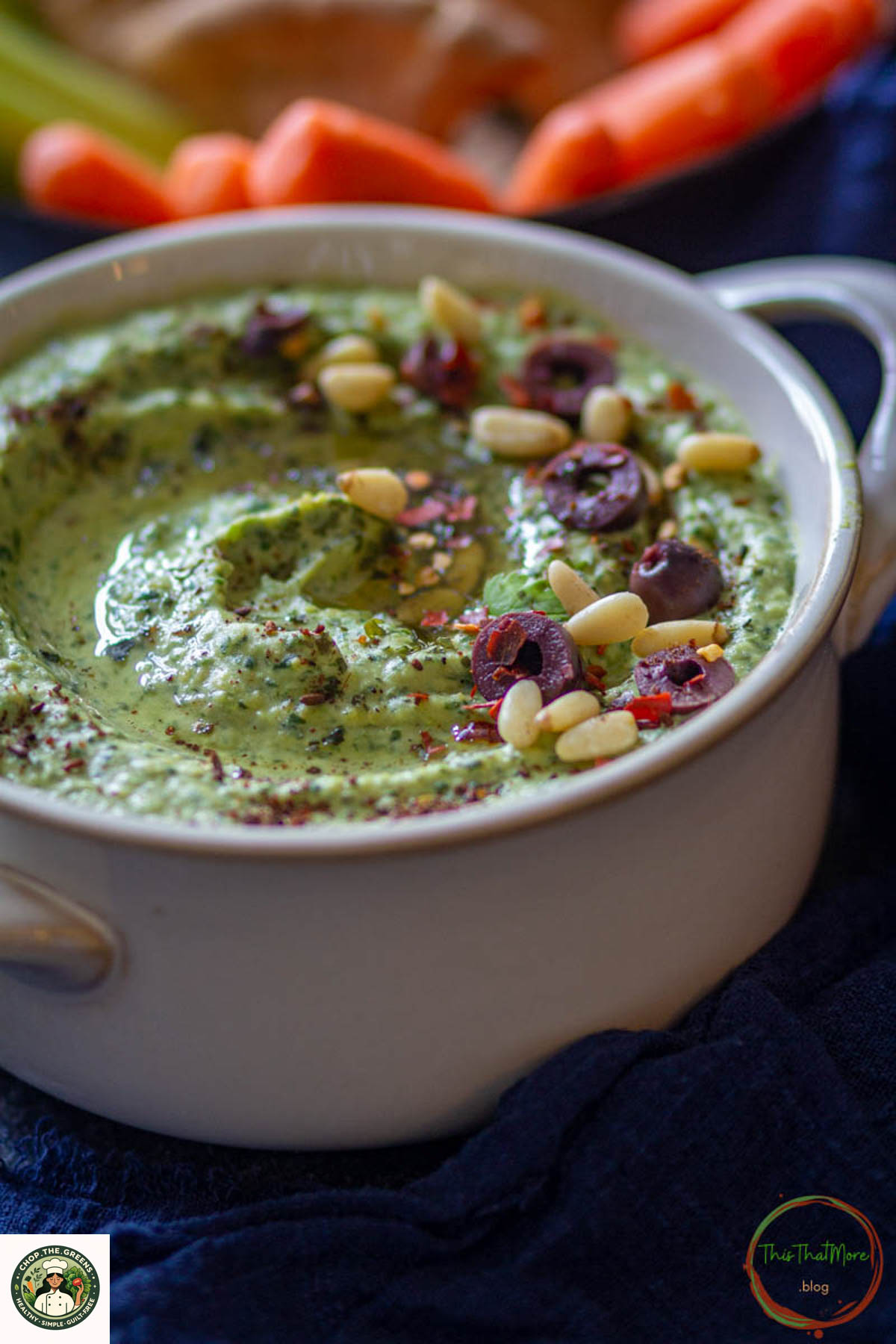 Creamy jalapeño hummus with olive oil and spices.