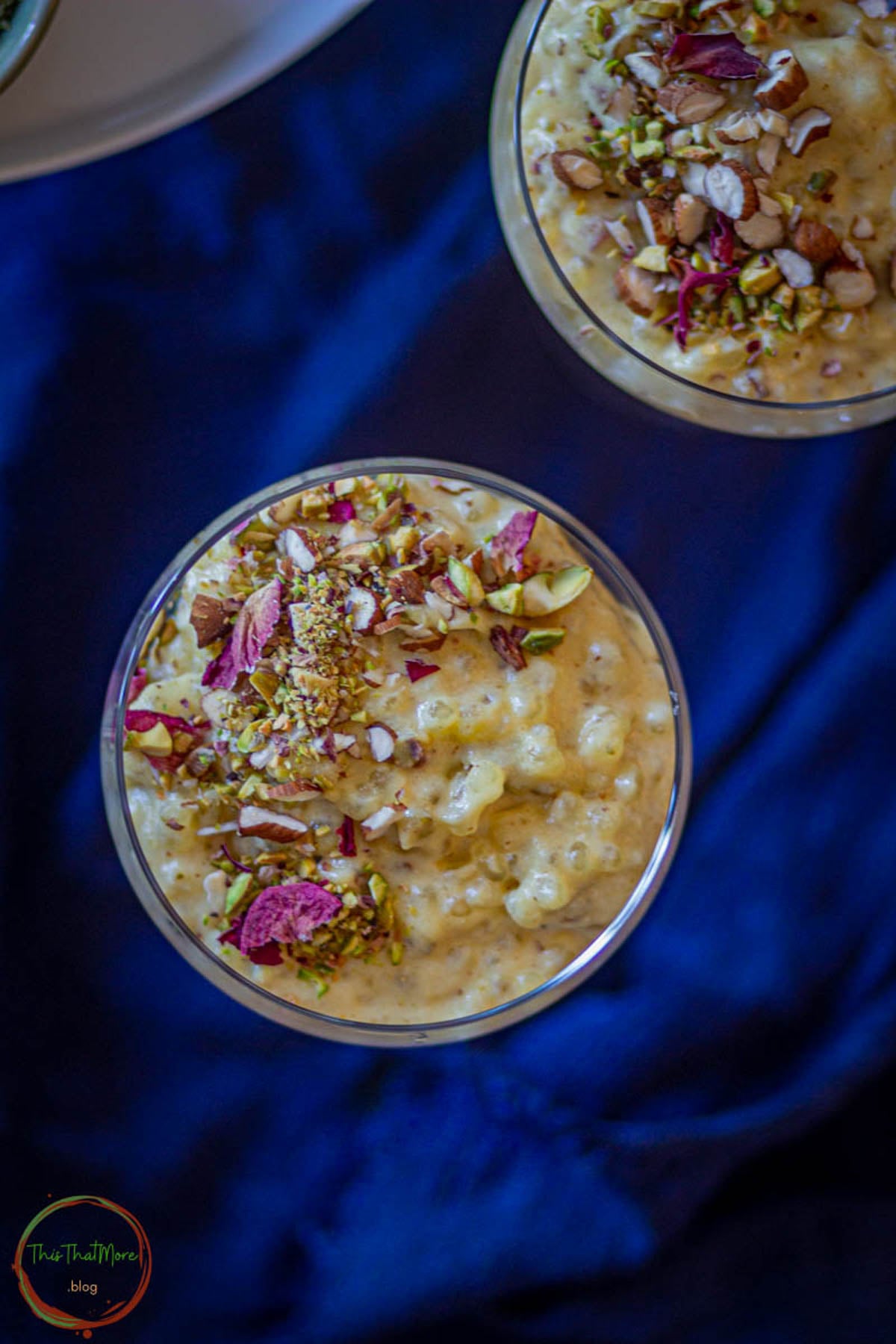 Creamy sabudana kheer with almonds and pistachios.
