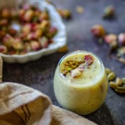 Homemade sabudana kheer with saffron and nuts.