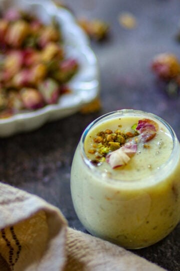 Homemade sabudana kheer with saffron and nuts.