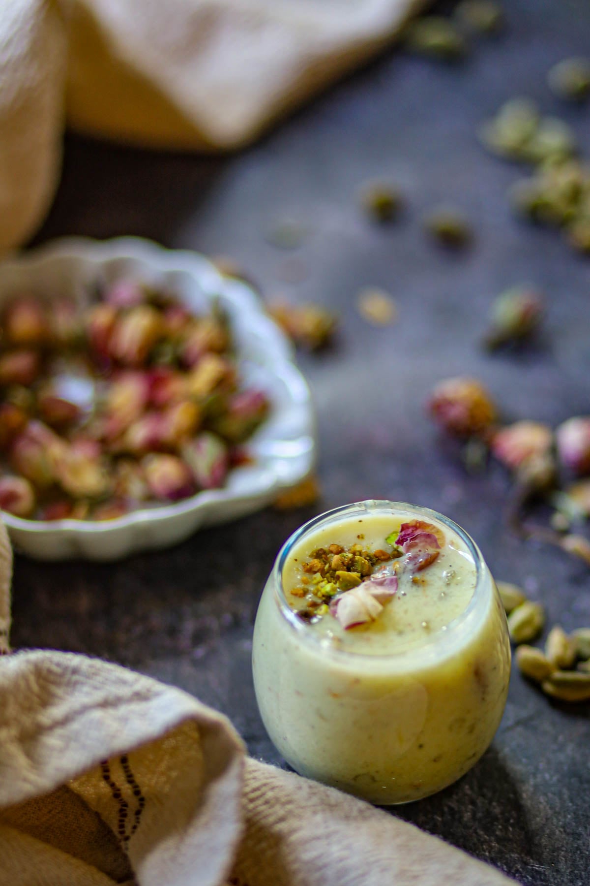 Stovetop sabudana kheer topped with nuts.