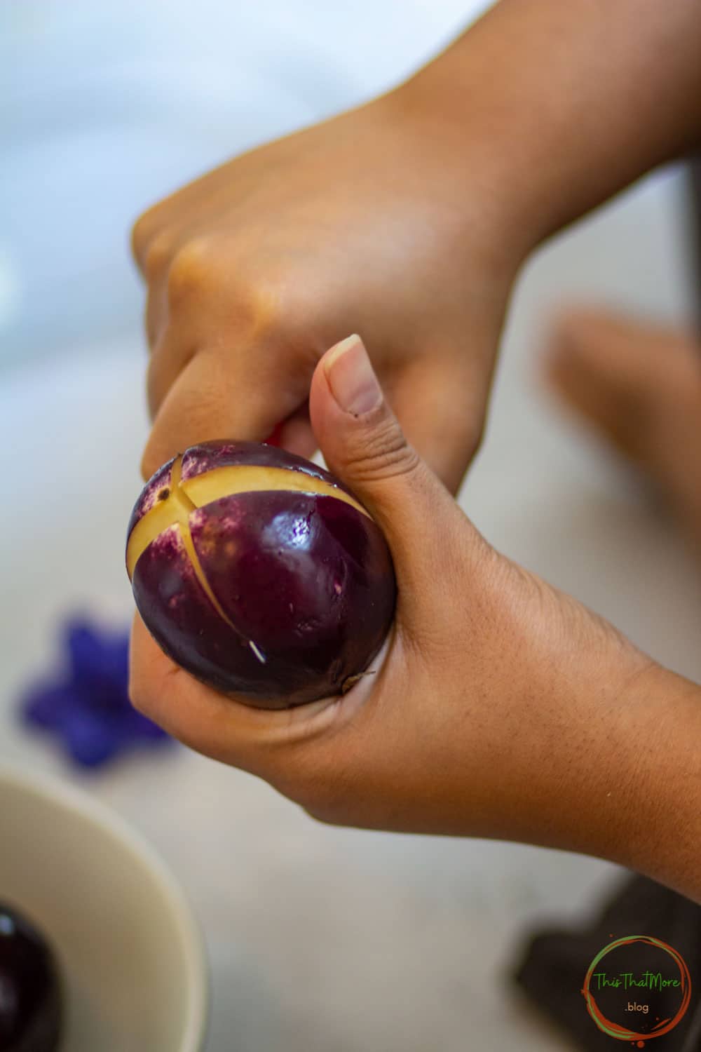 Cut the baby eggplants/ baingan.