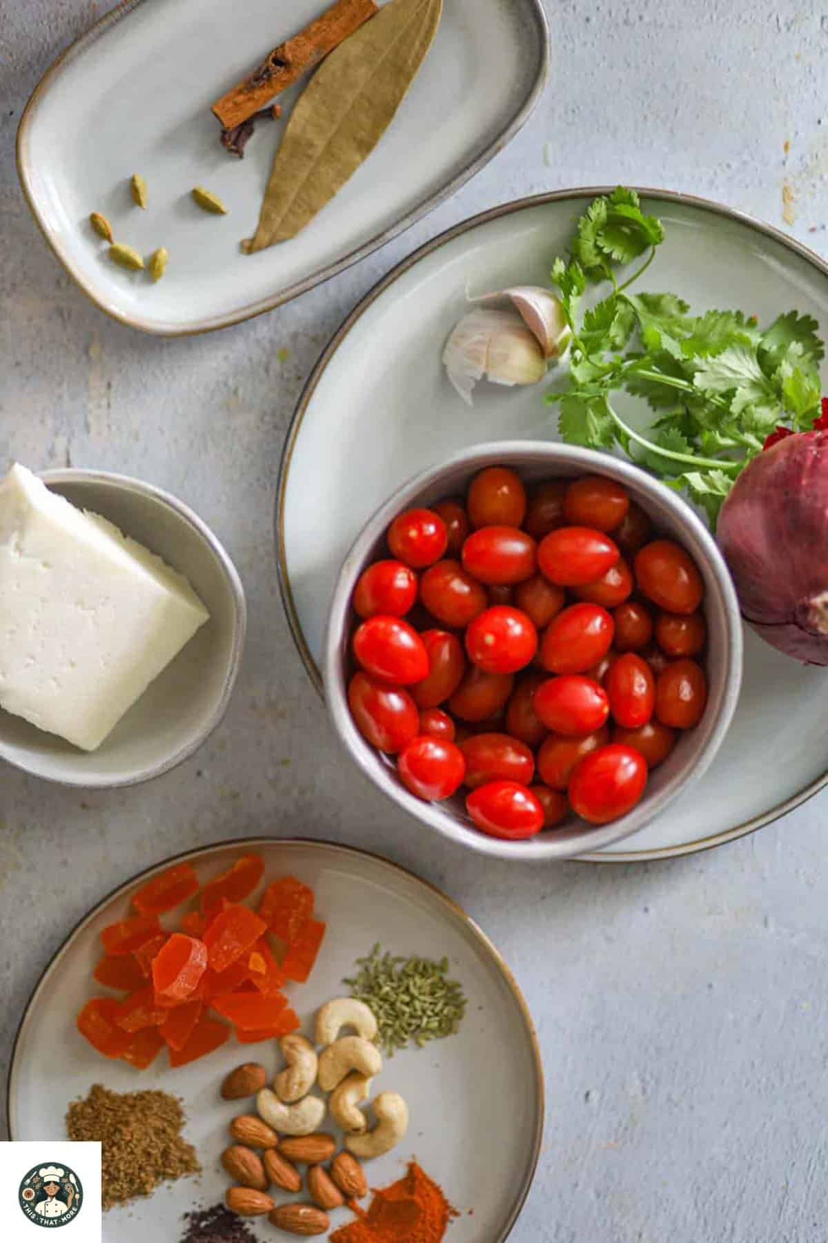 Image of inegredients that you'll need to make this delicious shahi paneer.