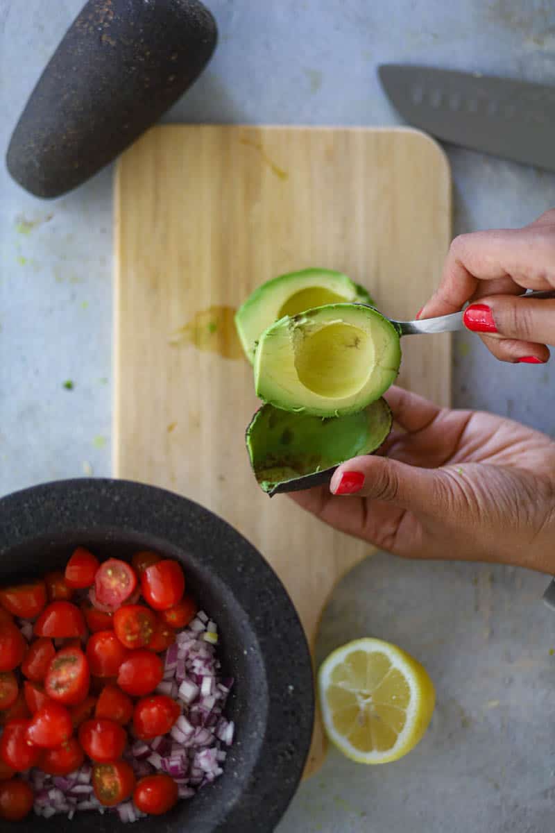 Take out the avocado from the skin.