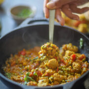 a spoonful of soya chunks curry.