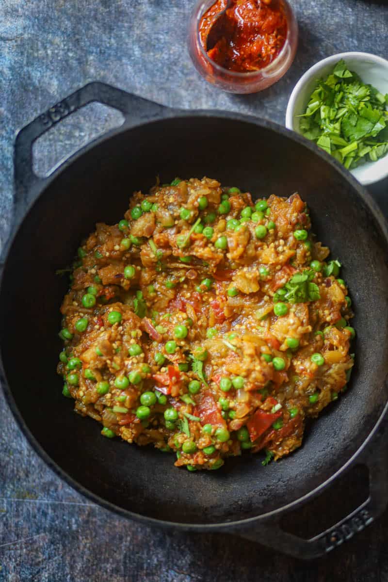 A big bowl of baingan bharta.