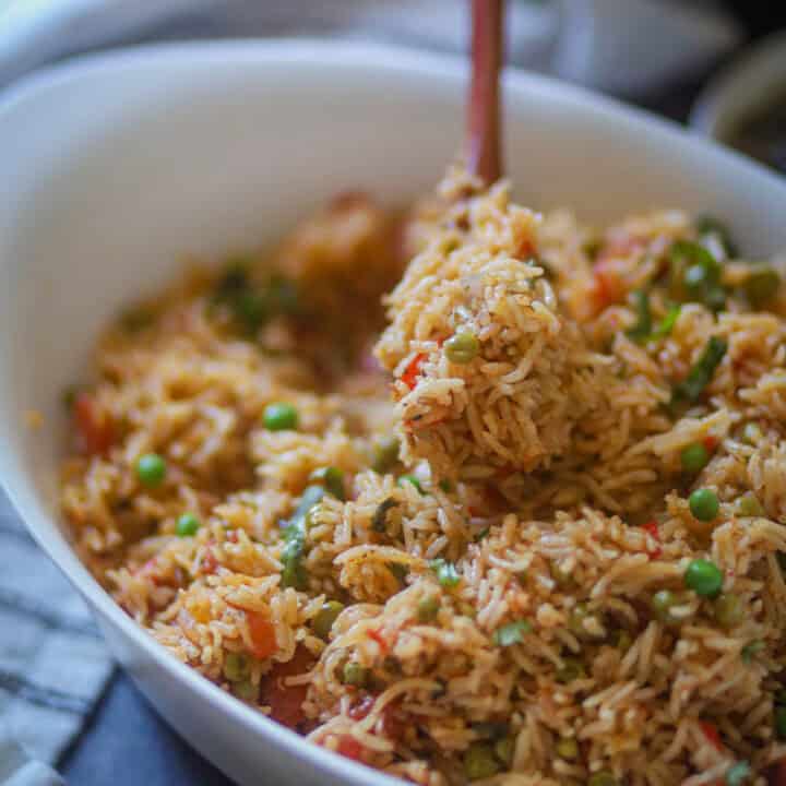 A spoonful of chimichurri rice.