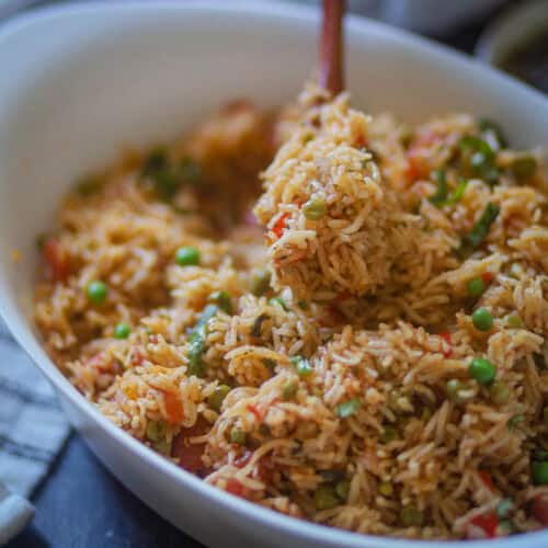 A spoonful of chimichurri rice.