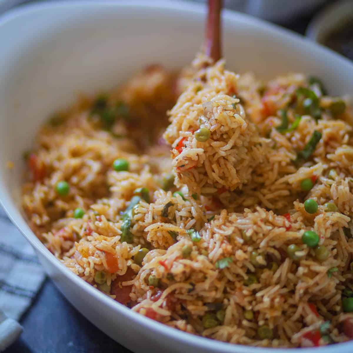 A spoonful of chimichurri rice.