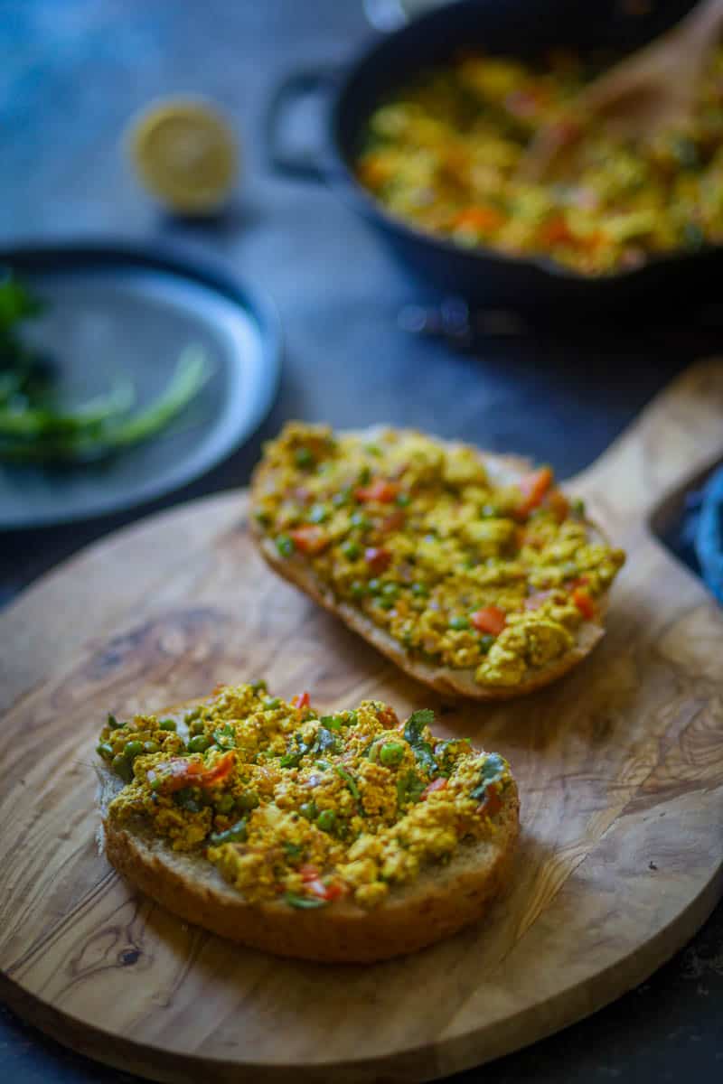 Tofu Bhurji on a toasted bun.