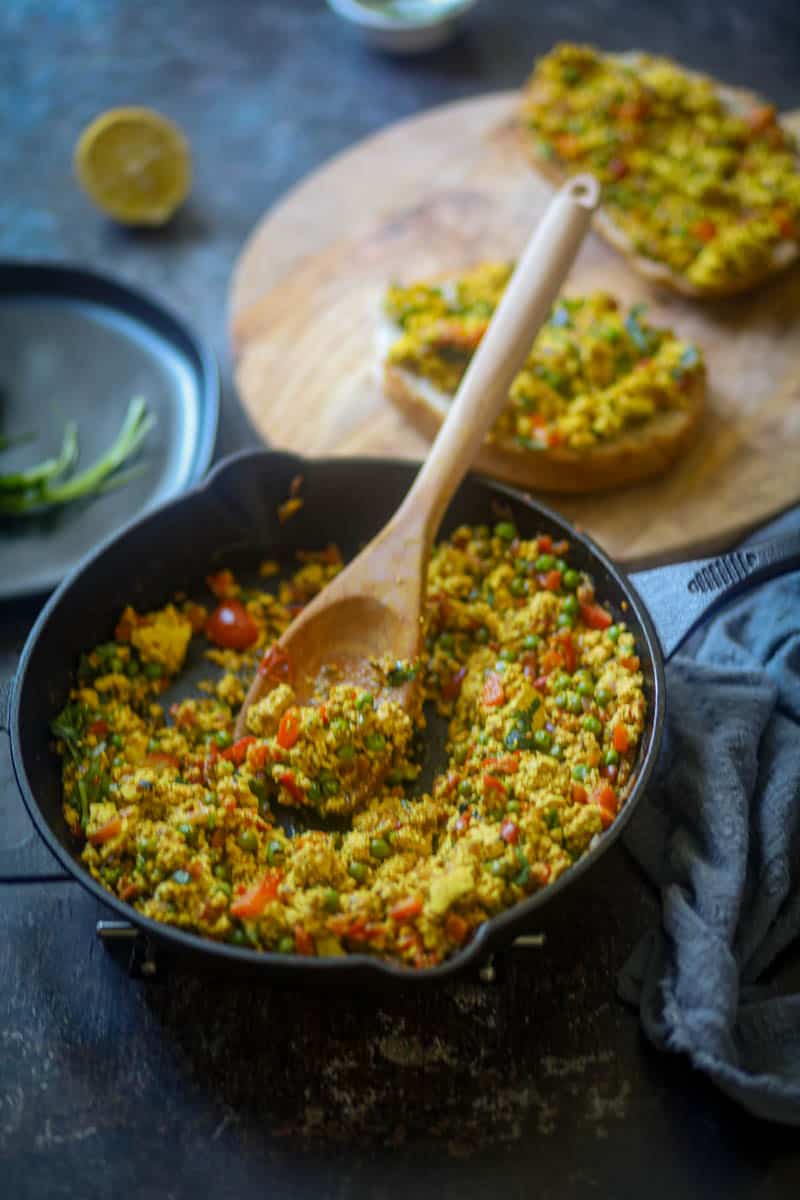 A big bowl of tofu bhurji.
