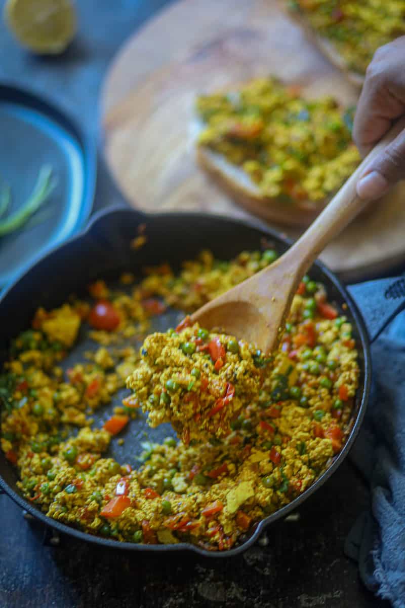 A spoonful of tofu bhurji.