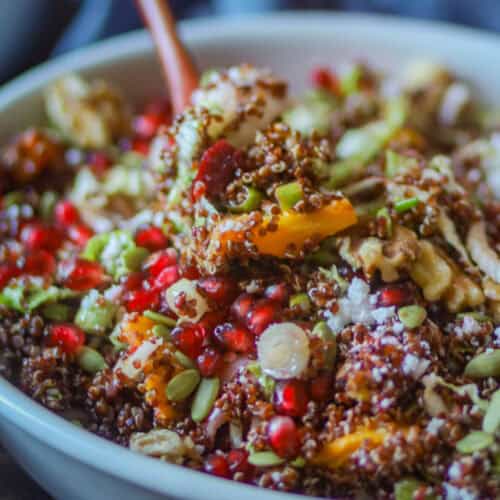 A spoonful of Pumpkin Quinoa Salad.