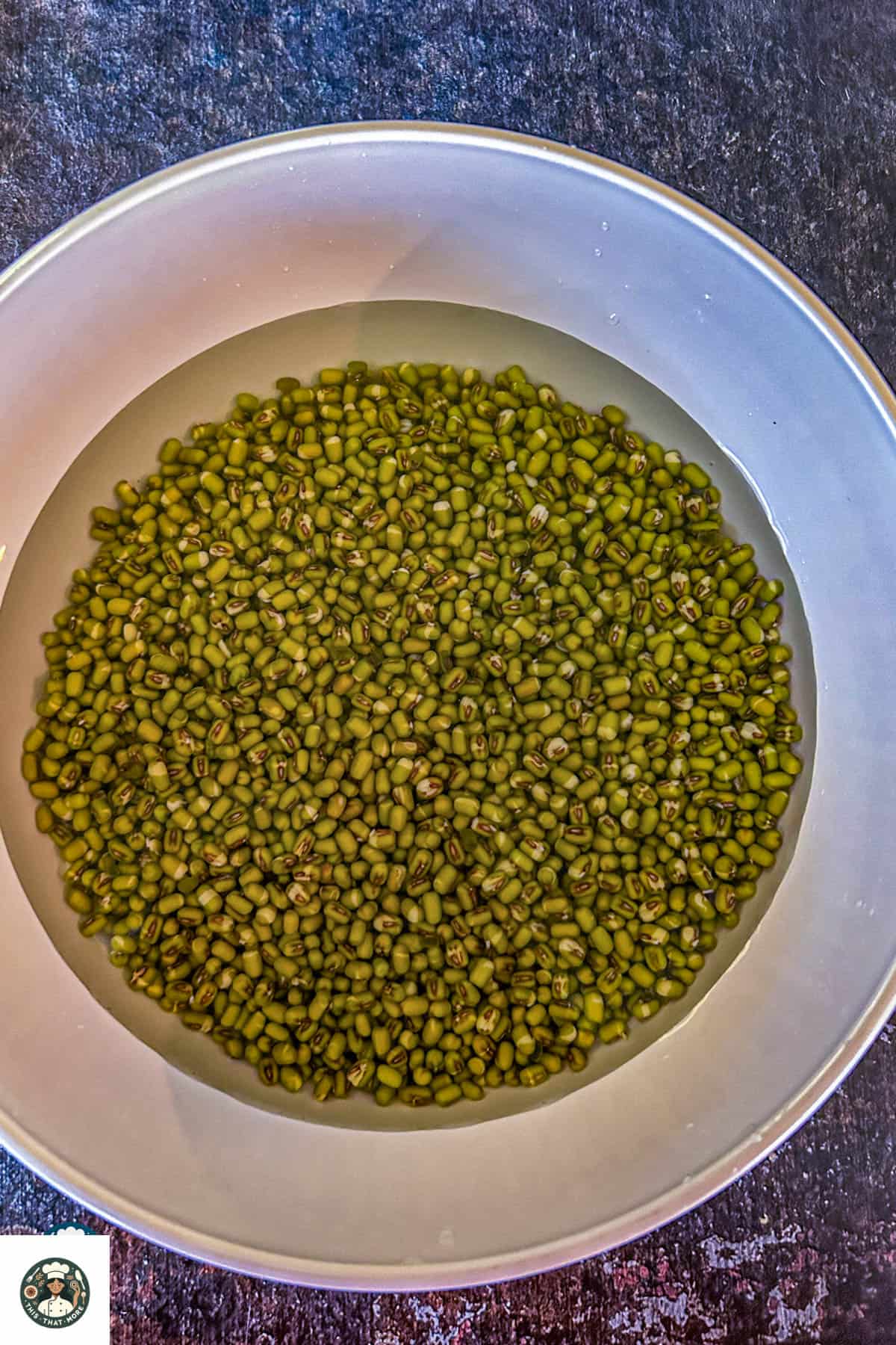 Overhead shot of soaked green lentils.
