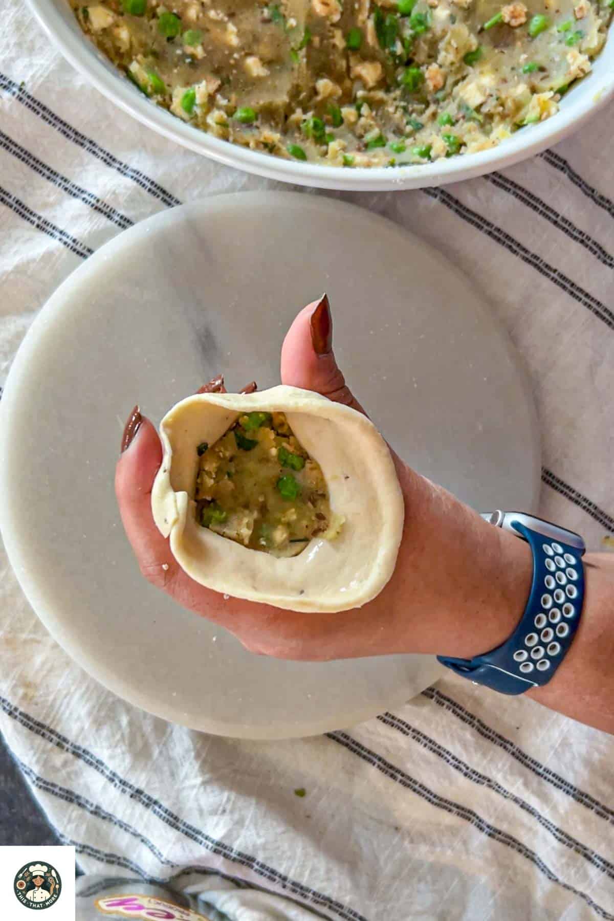 Add potato stuffing in the center.