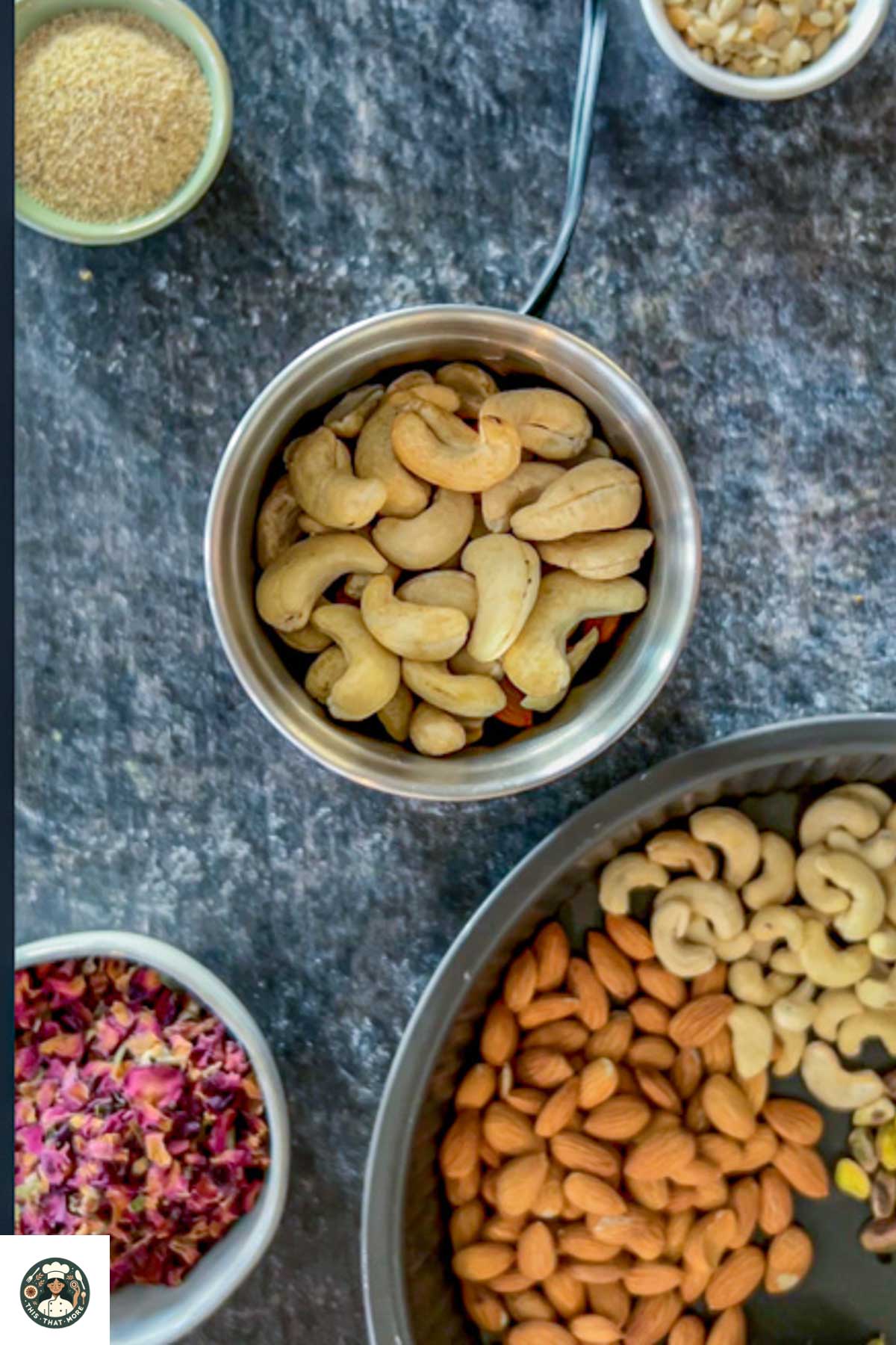 Adding nuts to the spice blender for blending.