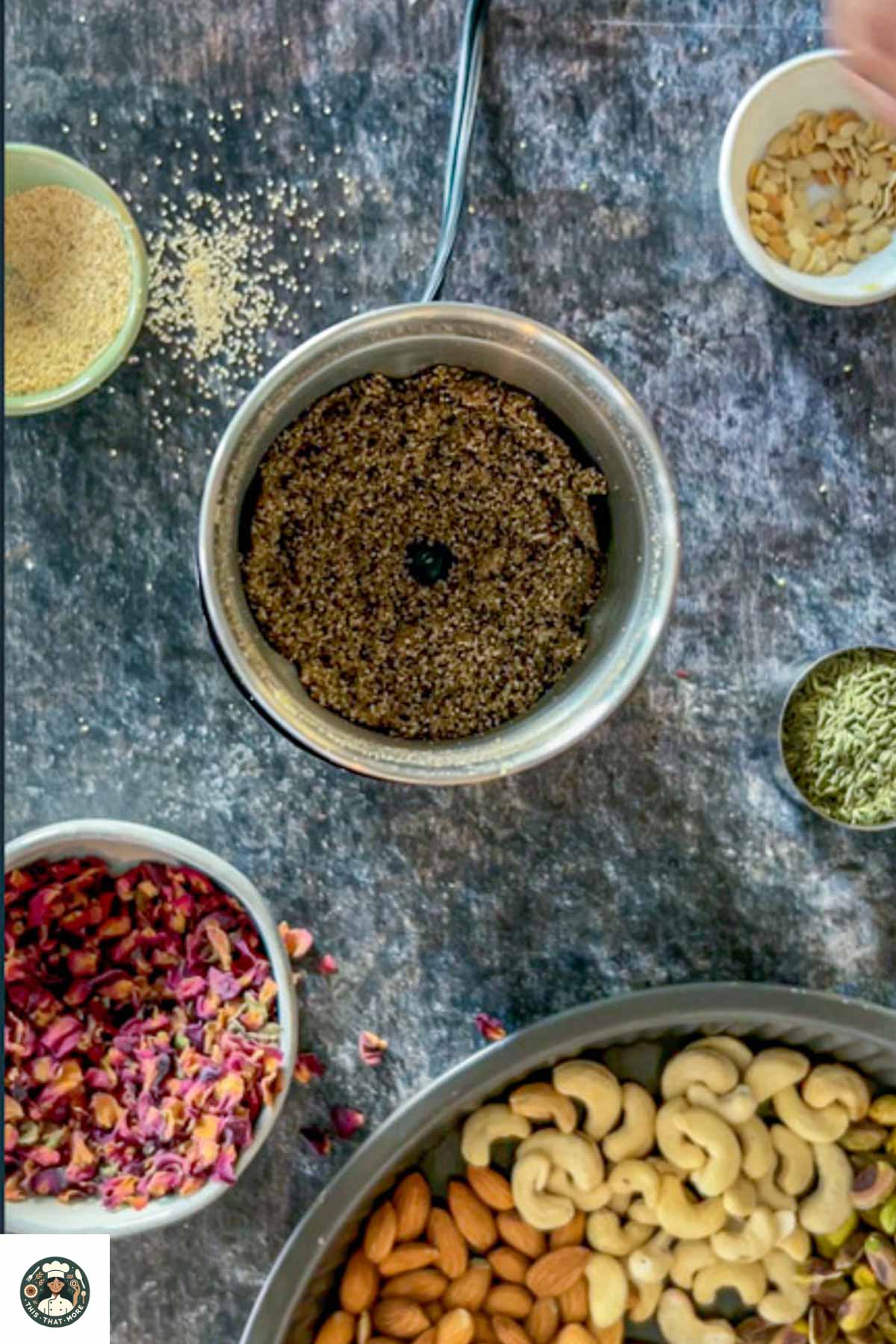 Blended spices in the spice blender.