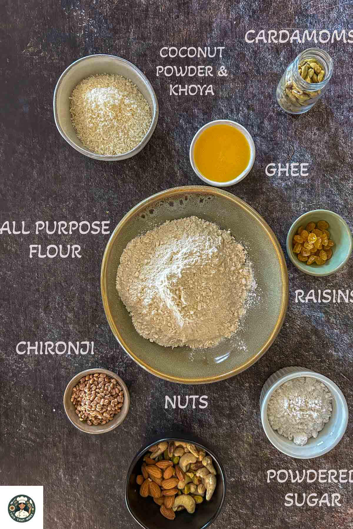 Image showing all the ingredeints need to make khoya gujiya.