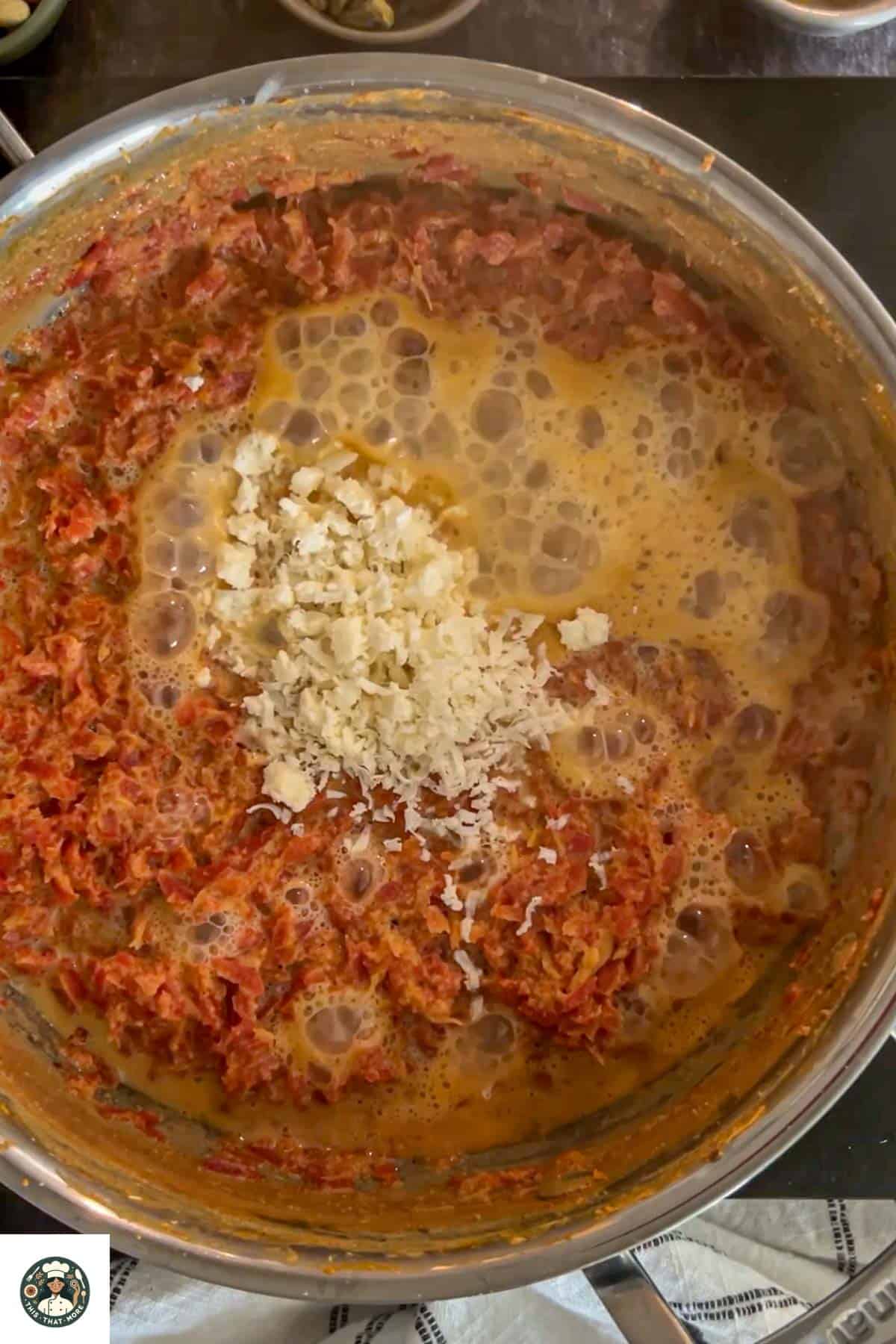 Add shredded Khoya to the pan.