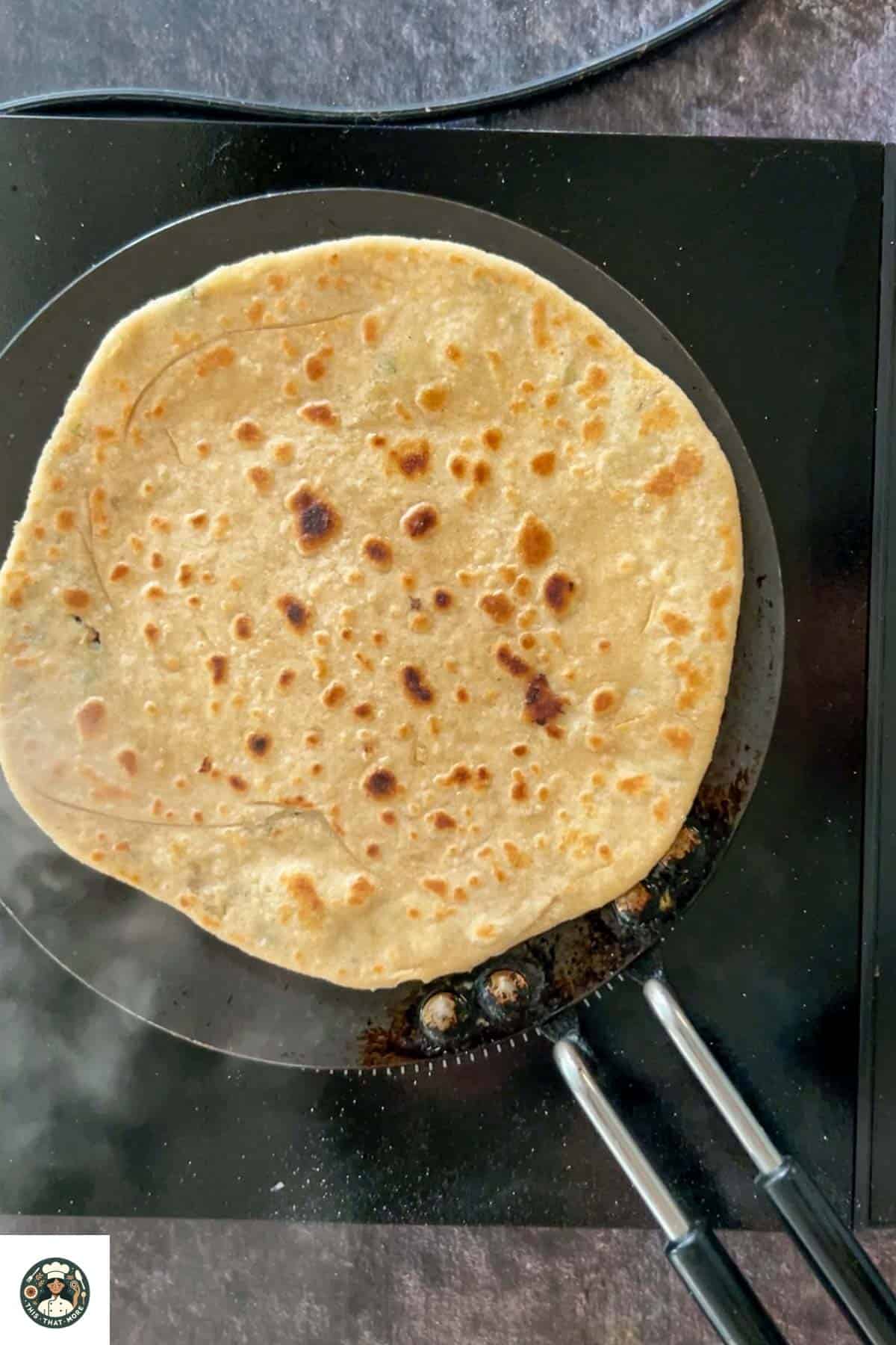 Cook until golden brown spots appear on both sides and it’s crisp.