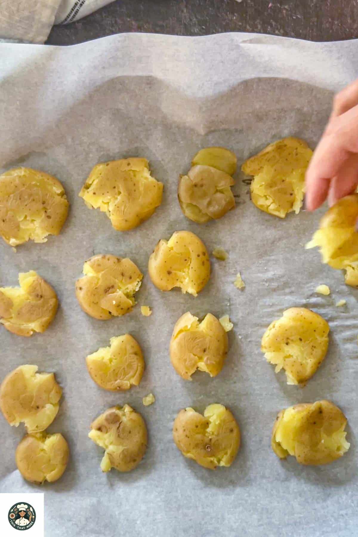 Smash the boil potatoes using a cup or a bowl.
