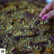 Healthy cranberry pistachio chocolate bark made with dark chocolate.