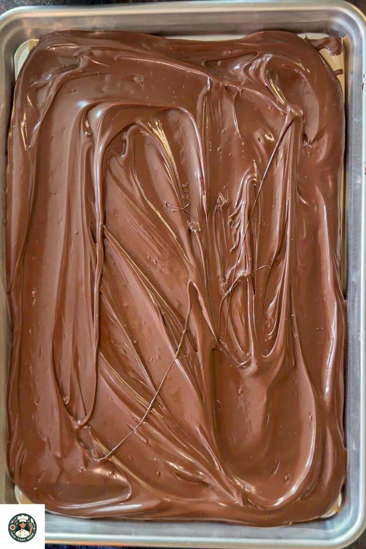 Pour onto a lined baking sheet and spread into a thin layer.