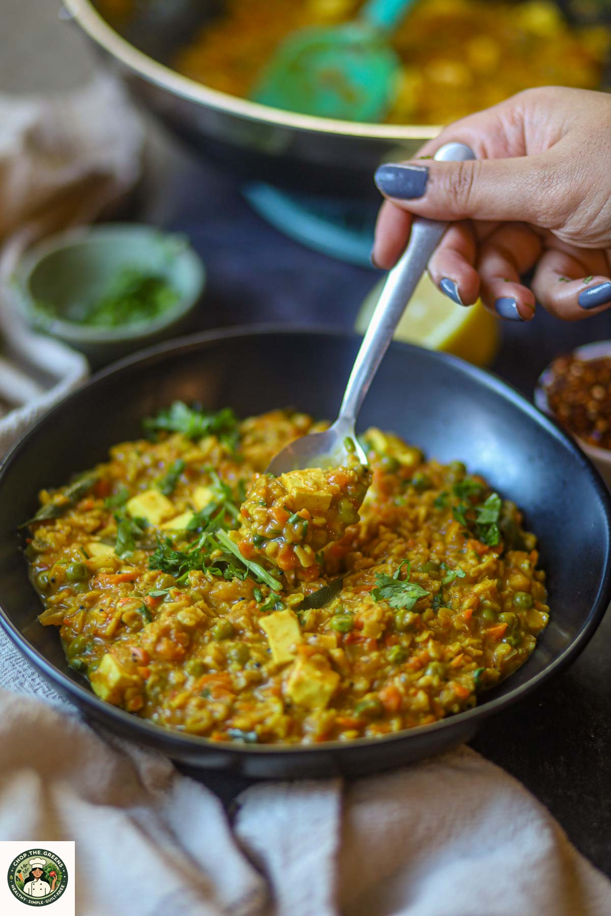 Close-up texture of masala oats with vegetables