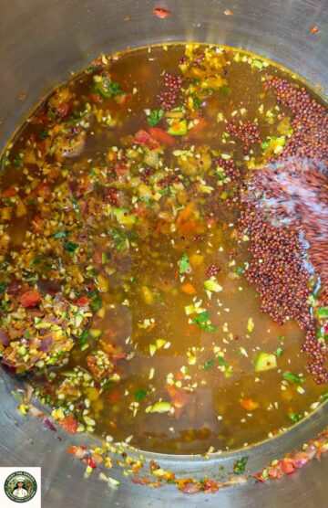 Water added to lentils and quinoa in Instant Pot.