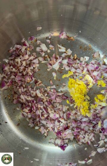 Ginger added to sautéed onions in Instant Pot.