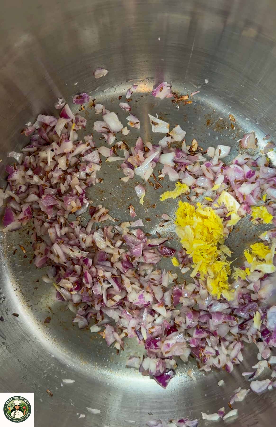 Ginger added to sautéed onions in Instant Pot.