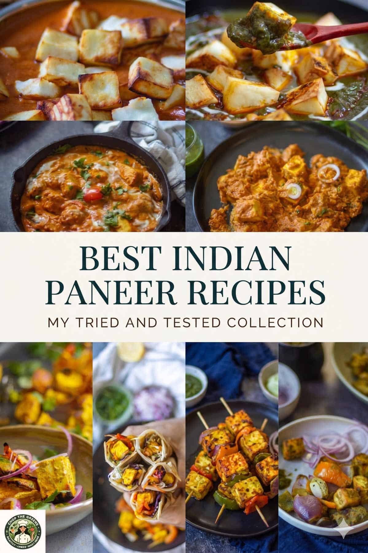 Best Indian paneer recipes collage featuring butter paneer masala, paneer tikka, wraps, and curry dishes.