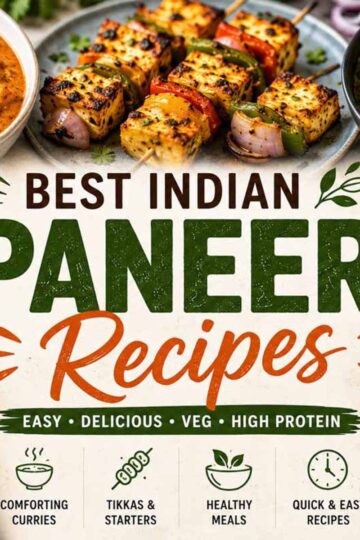 Collage of popular Indian paneer recipes including paneer tikka, palak paneer, butter paneer masala, wraps, and creamy paneer curries.