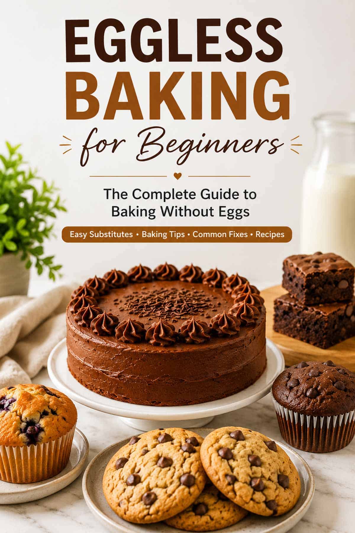 Eggless baking for beginners with cakes, cookies, brownies, and muffins.