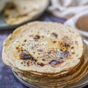 Stack of soft high protein tofu rotis on a plate.