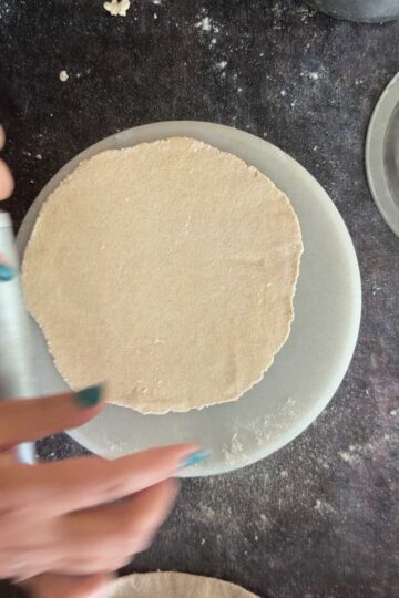 Tofu roti rolled into a thin round flatbread.