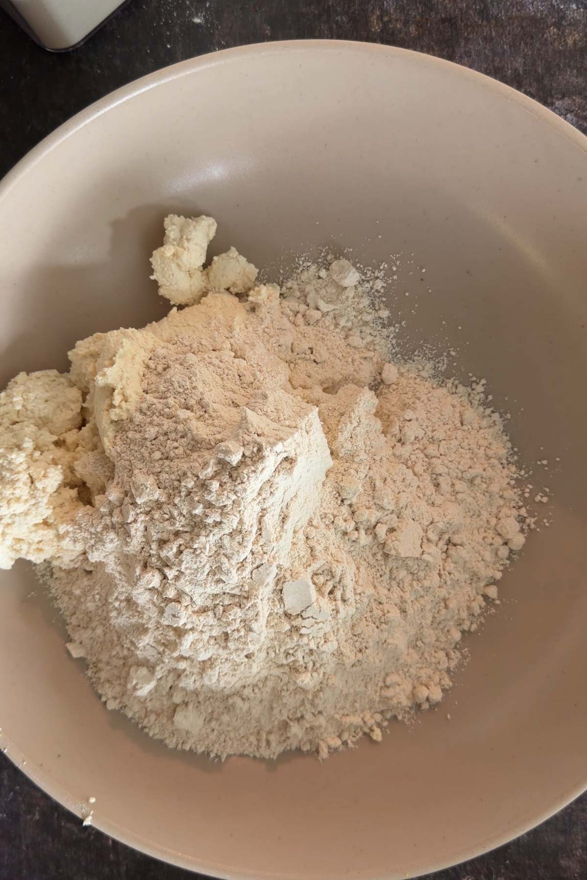 Whole wheat atta mixed with blended tofu for protein roti.
