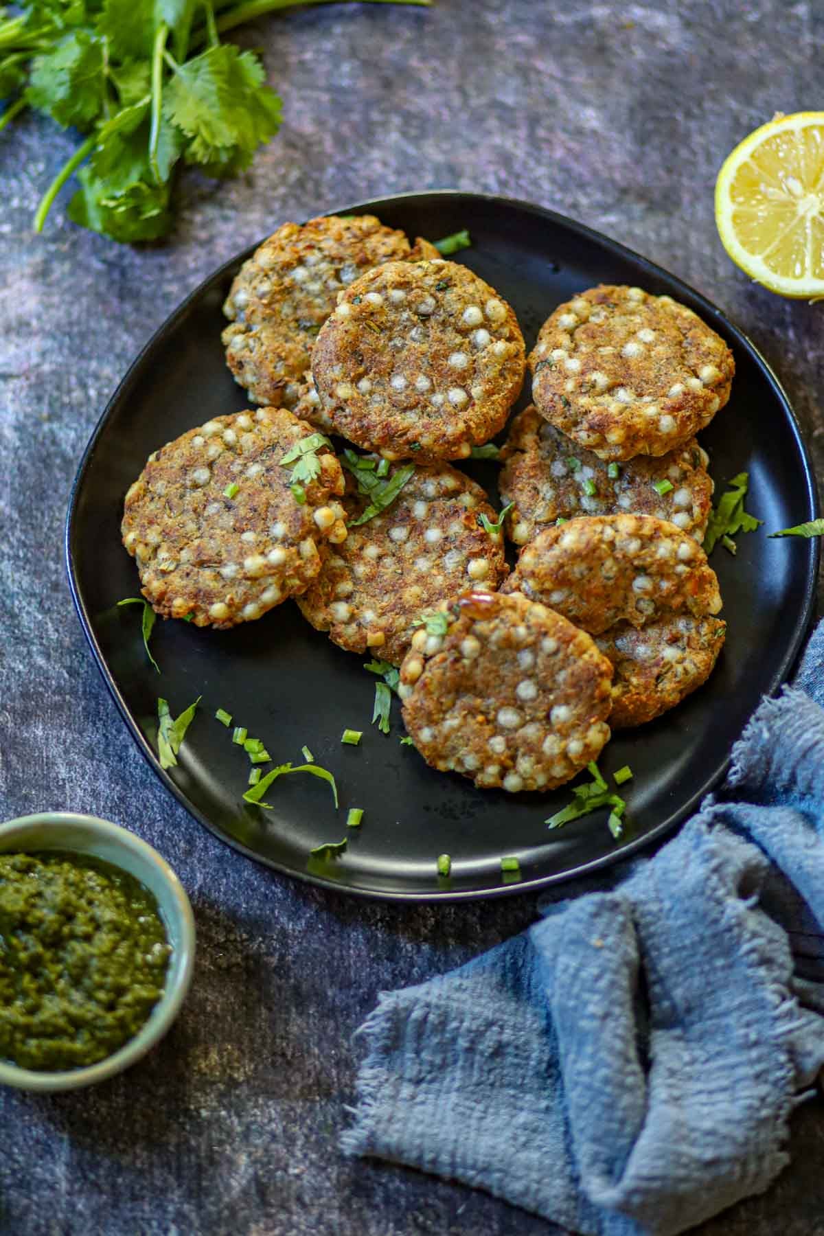 Air fryer sabudana vada served on a plate.